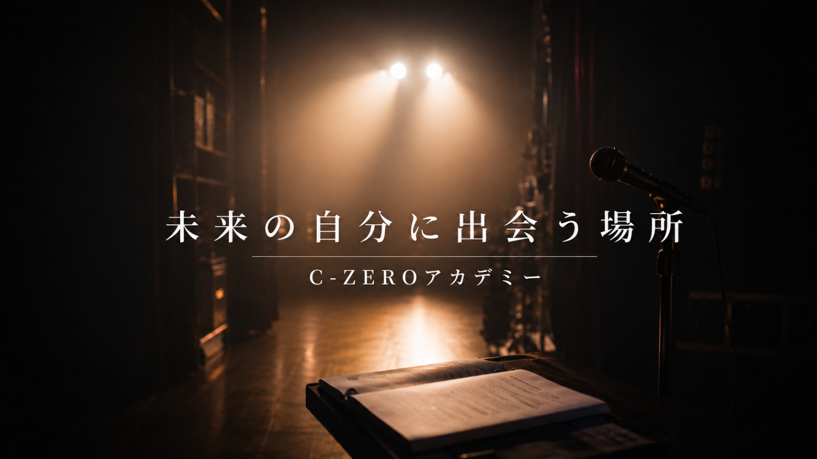 未来の自分に出会う場所をイメージしたC-ZEROアカデミーのステージ風アイキャッチ画像